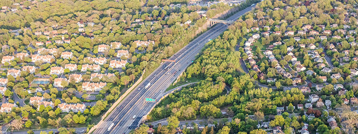 Aerial view over Bergen County