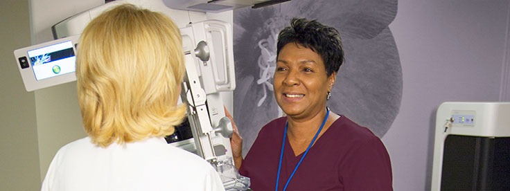 Patient and mammogram technician